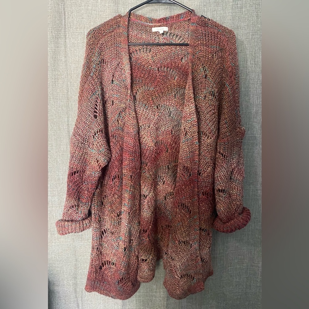 Maurices Crochet Knit Cardigan Size 2 Open Front Colorful Artsy Grannycore
